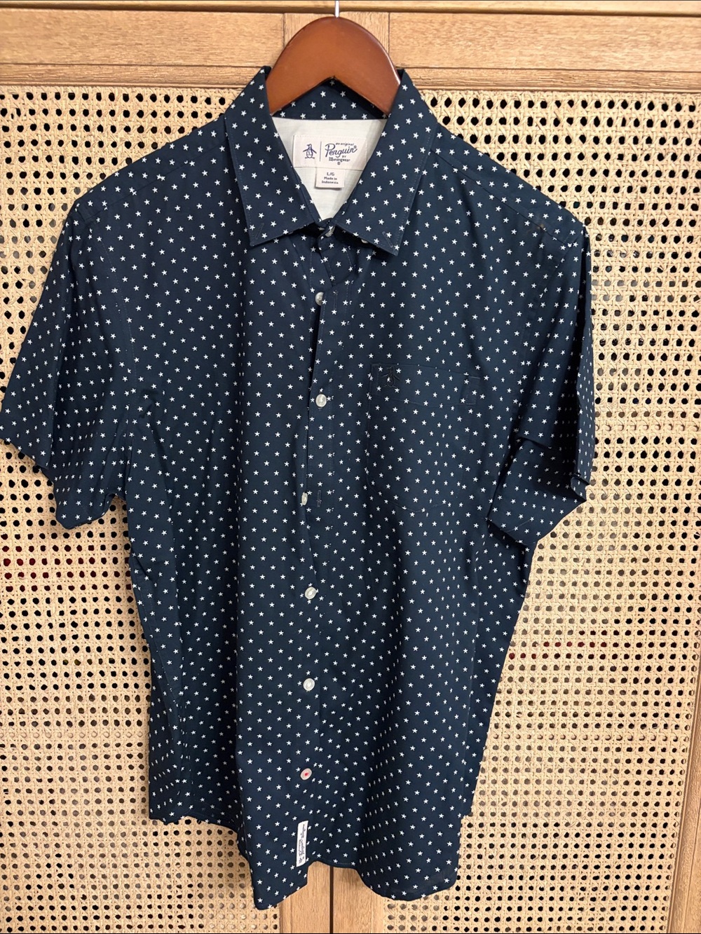 Original Penguin Navy Short Sleeve Star-Print Button Down Shirt